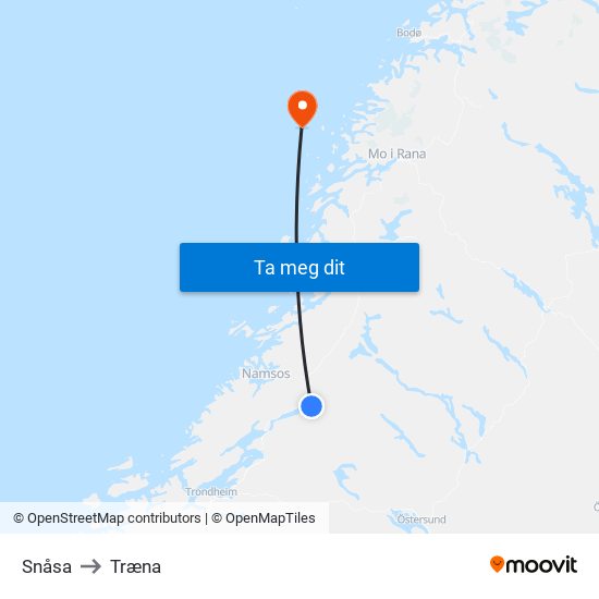 Snåsa to Træna map