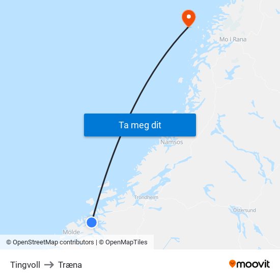 Tingvoll to Træna map