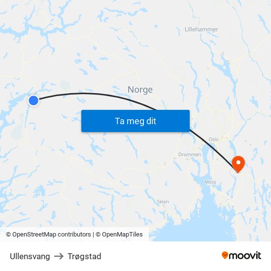 Ullensvang to Trøgstad map