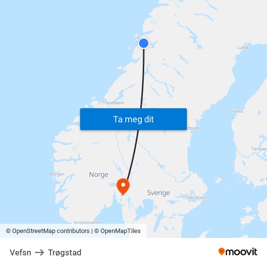 Vefsn to Trøgstad map