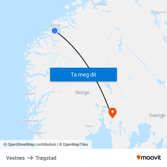 Vestnes to Trøgstad map