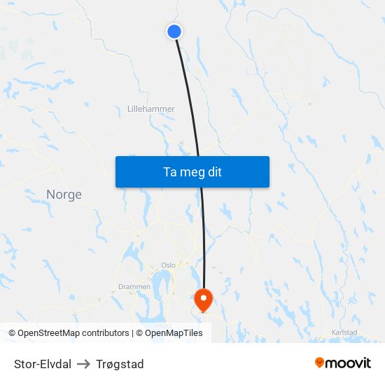 Stor-Elvdal to Trøgstad map