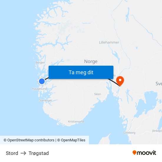 Stord to Trøgstad map