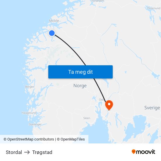 Stordal to Trøgstad map