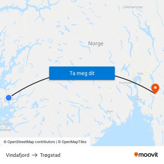 Vindafjord to Trøgstad map