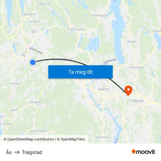 Ås to Trøgstad map