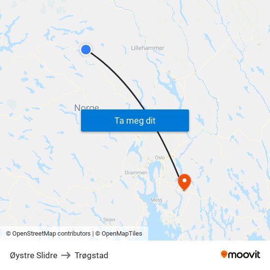 Øystre Slidre to Trøgstad map