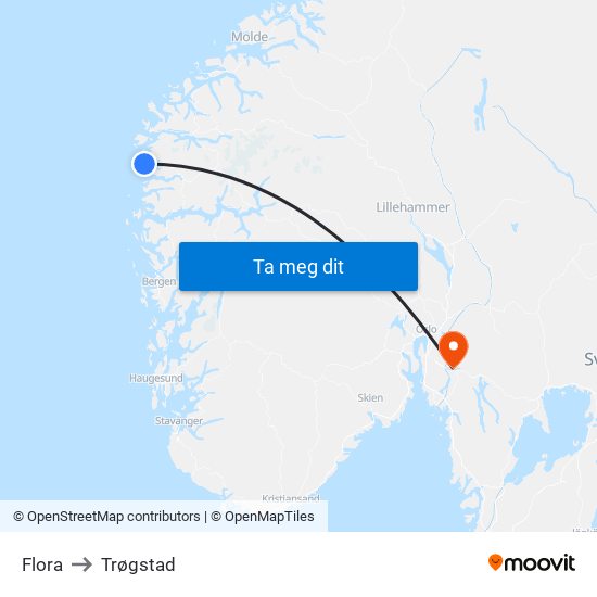 Flora to Trøgstad map