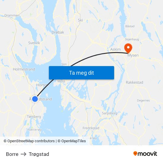 Borre to Trøgstad map