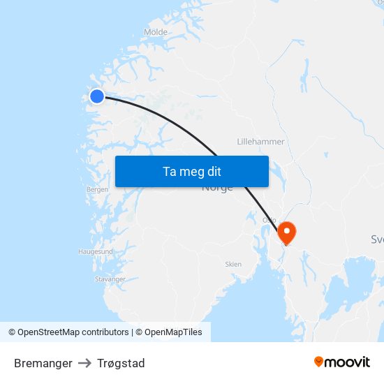 Bremanger to Trøgstad map