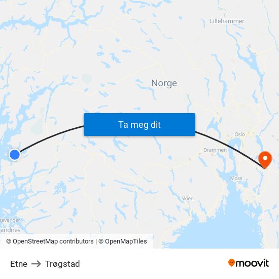 Etne to Trøgstad map