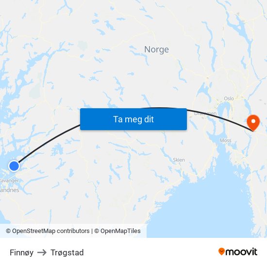 Finnøy to Trøgstad map