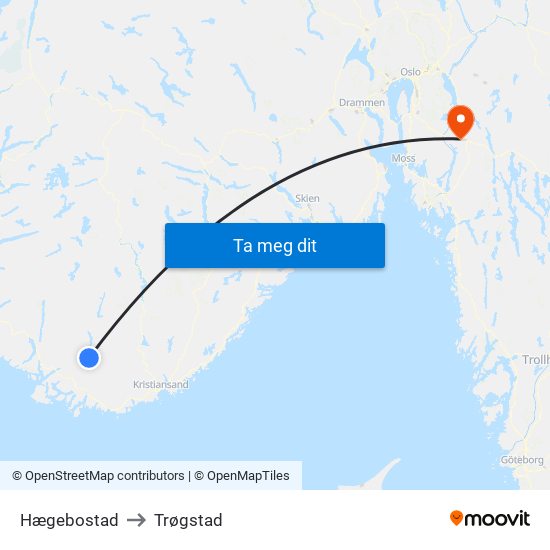 Hægebostad to Trøgstad map