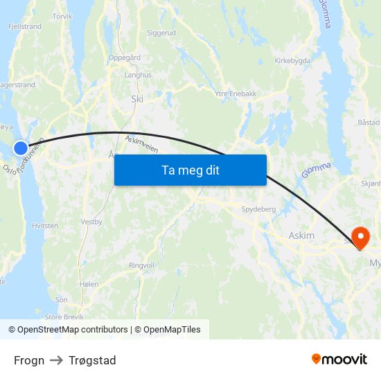 Frogn to Trøgstad map