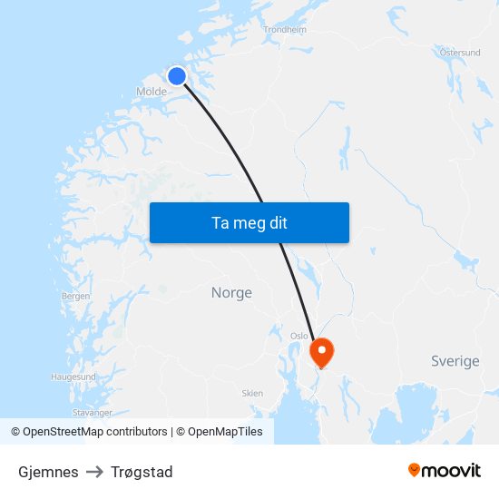 Gjemnes to Trøgstad map