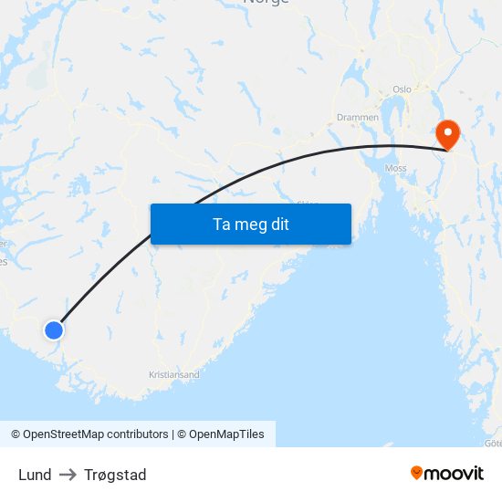 Lund to Trøgstad map