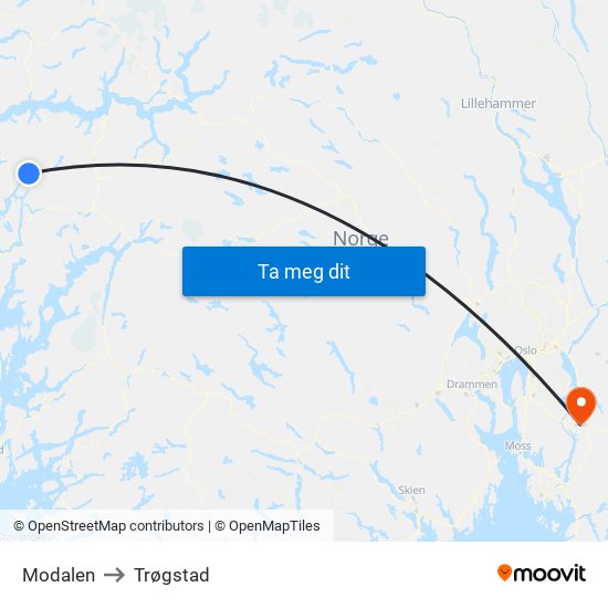 Modalen to Trøgstad map