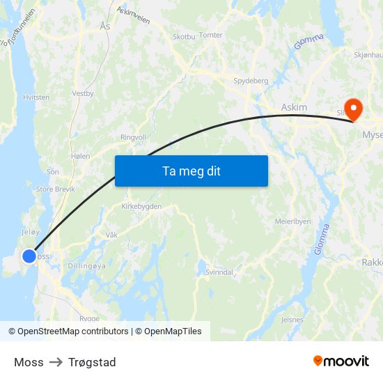 Moss to Trøgstad map