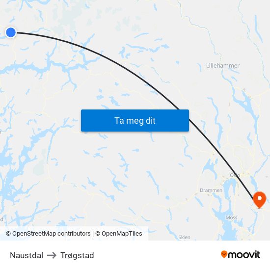 Naustdal to Trøgstad map