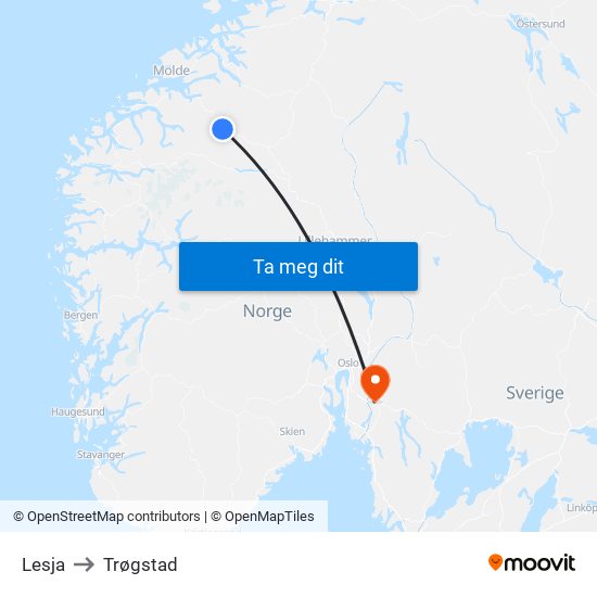 Lesja to Trøgstad map