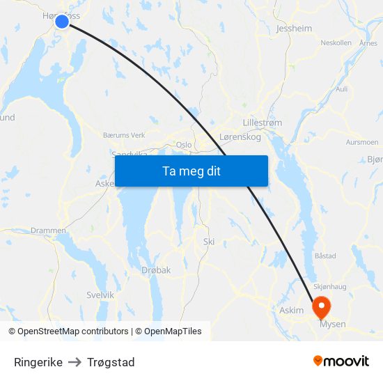 Ringerike to Trøgstad map