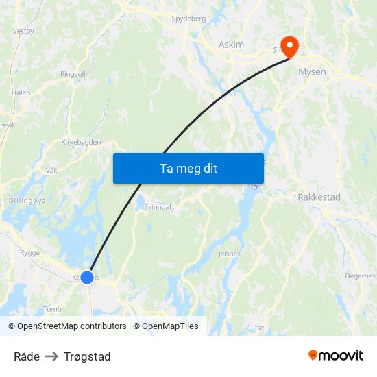 Råde to Trøgstad map