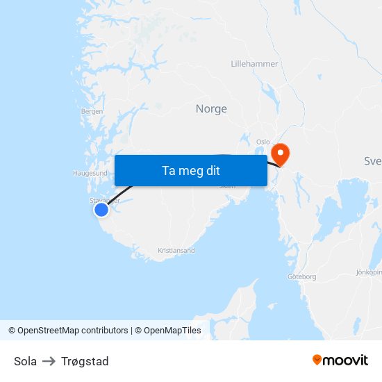 Sola to Trøgstad map
