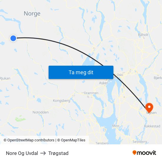 Nore Og Uvdal to Trøgstad map