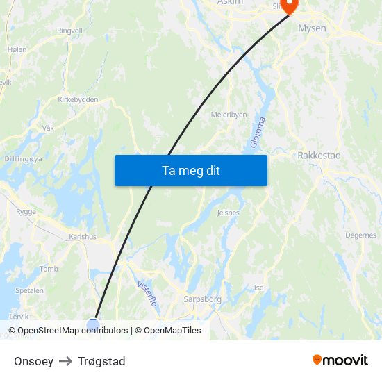 Onsoey to Trøgstad map