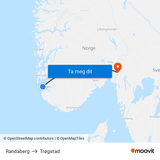 Randaberg to Trøgstad map