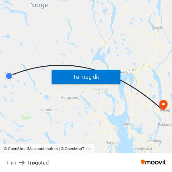 Tinn to Trøgstad map
