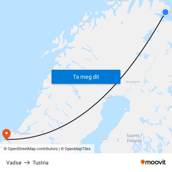 Vadsø to Tustna map