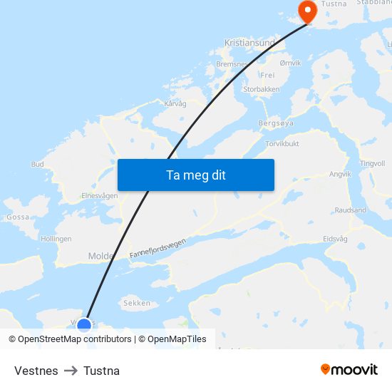 Vestnes to Tustna map