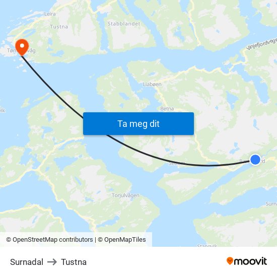 Surnadal to Tustna map