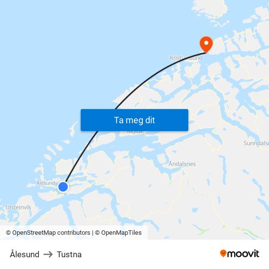 Ålesund to Tustna map