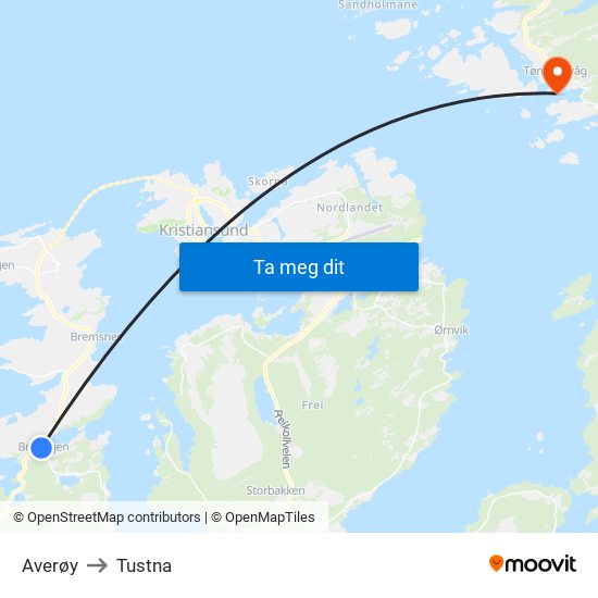 Averøy to Tustna map