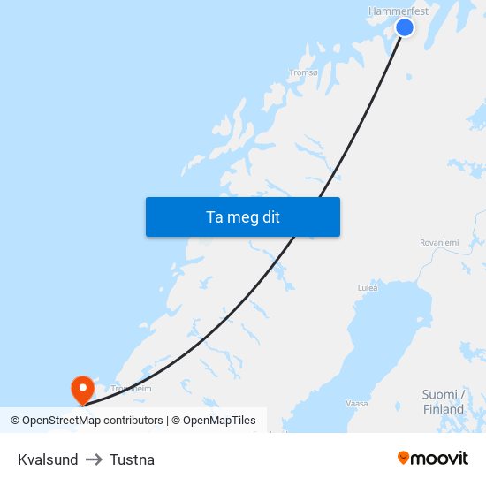 Kvalsund to Tustna map