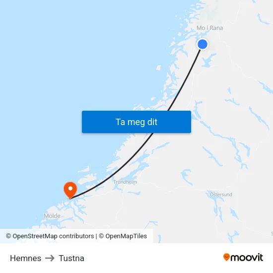 Hemnes to Tustna map