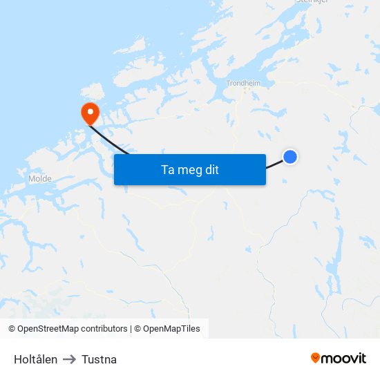 Holtålen to Tustna map