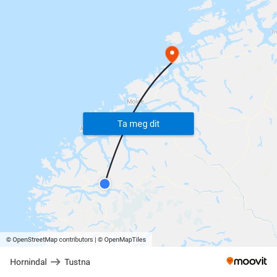 Hornindal to Tustna map