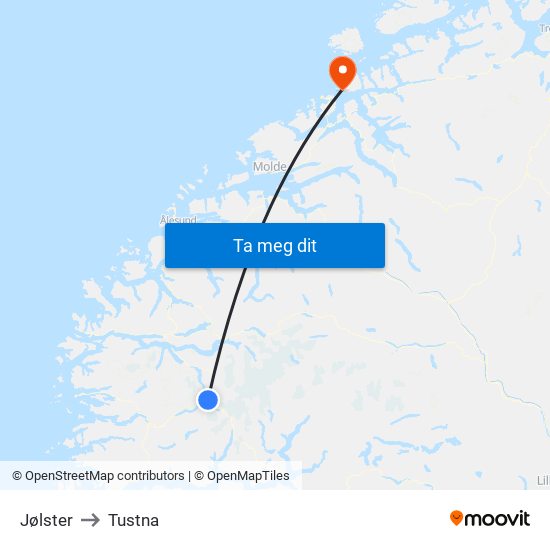 Jølster to Tustna map