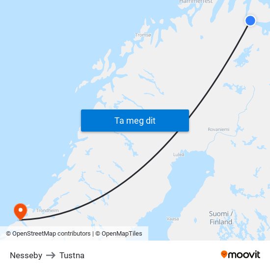 Nesseby to Tustna map