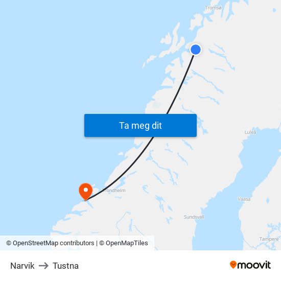 Narvik to Tustna map