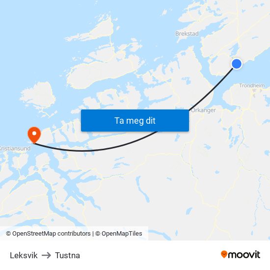 Leksvik to Tustna map