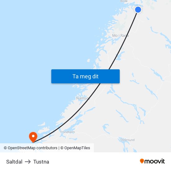 Saltdal to Tustna map