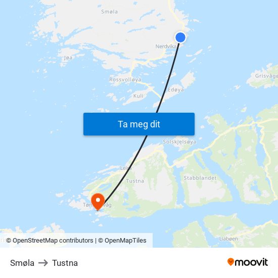 Smøla to Tustna map