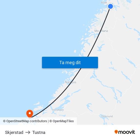 Skjerstad to Tustna map