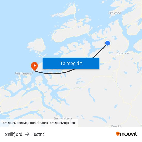 Snillfjord to Tustna map