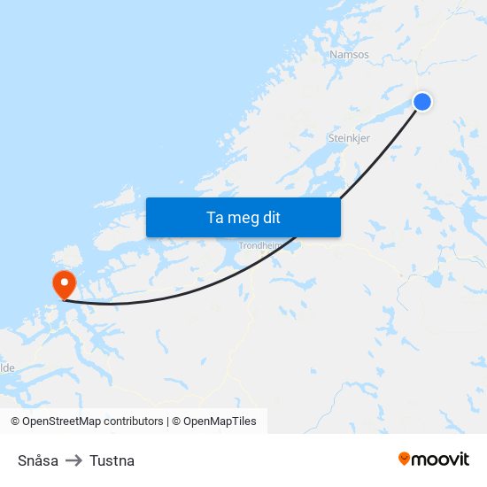 Snåsa to Tustna map