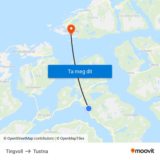 Tingvoll to Tustna map